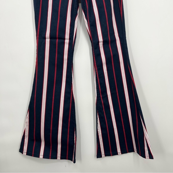 Shyanne NEW Mid Rise Striped Super Flare Pants Blue Red Western Cowgirl - Picture 5 of 10